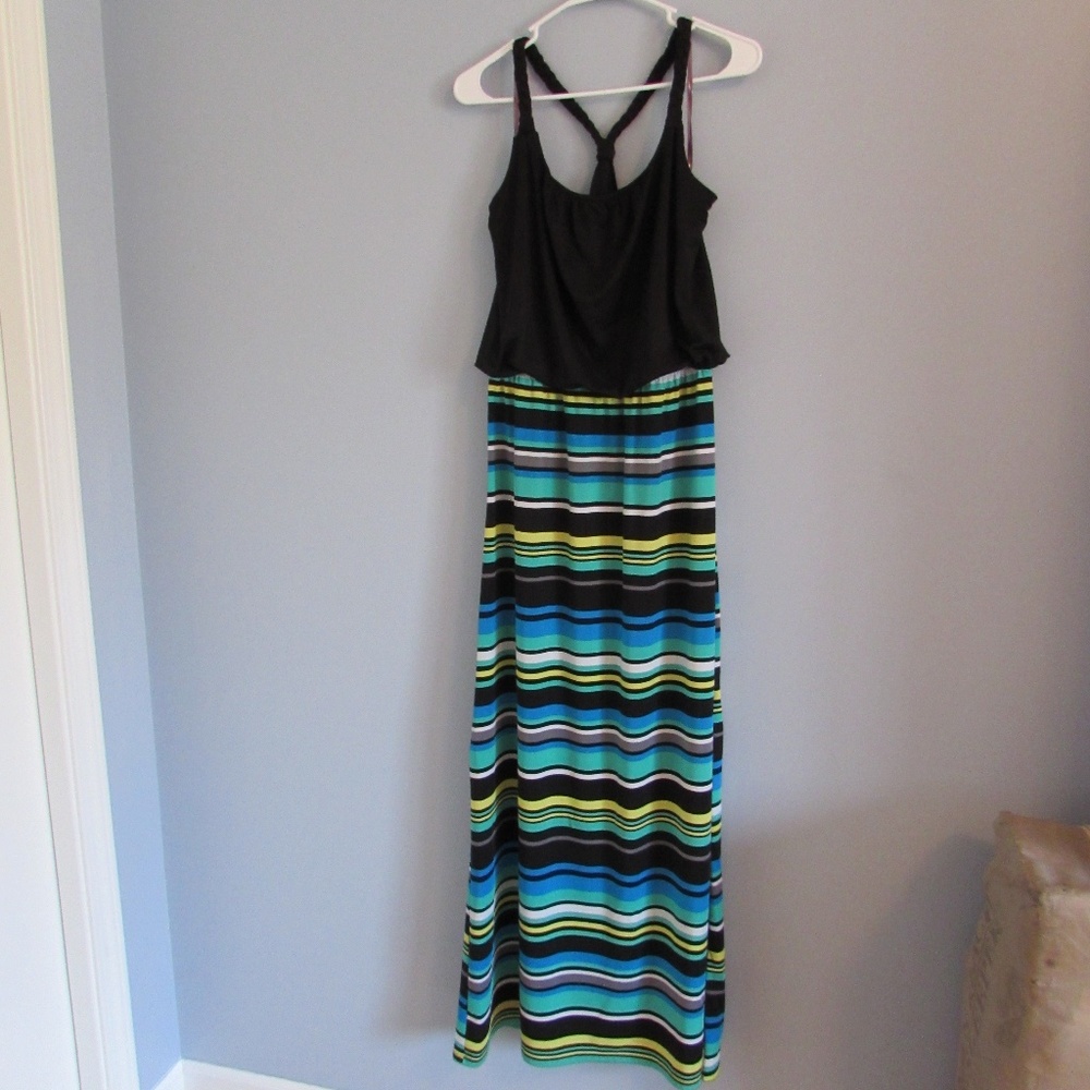 Speechless Black Green Stripe Maxi Dress XL